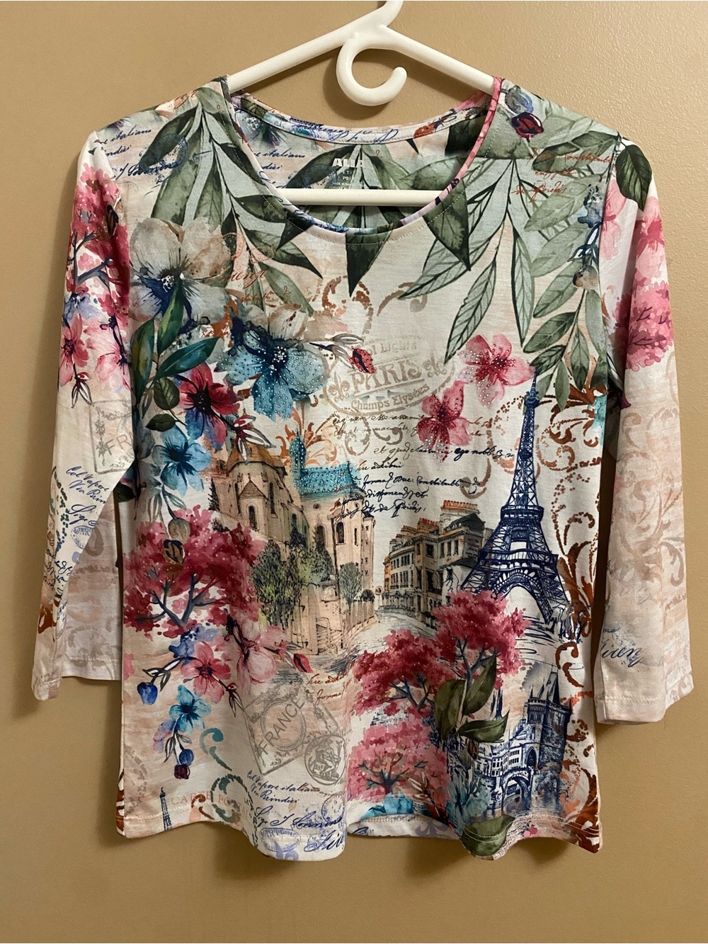 ALIA Petite Paris Pink and Floral Top